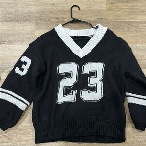 Black and White V-Neck Sweater with Number 23 oversized medium